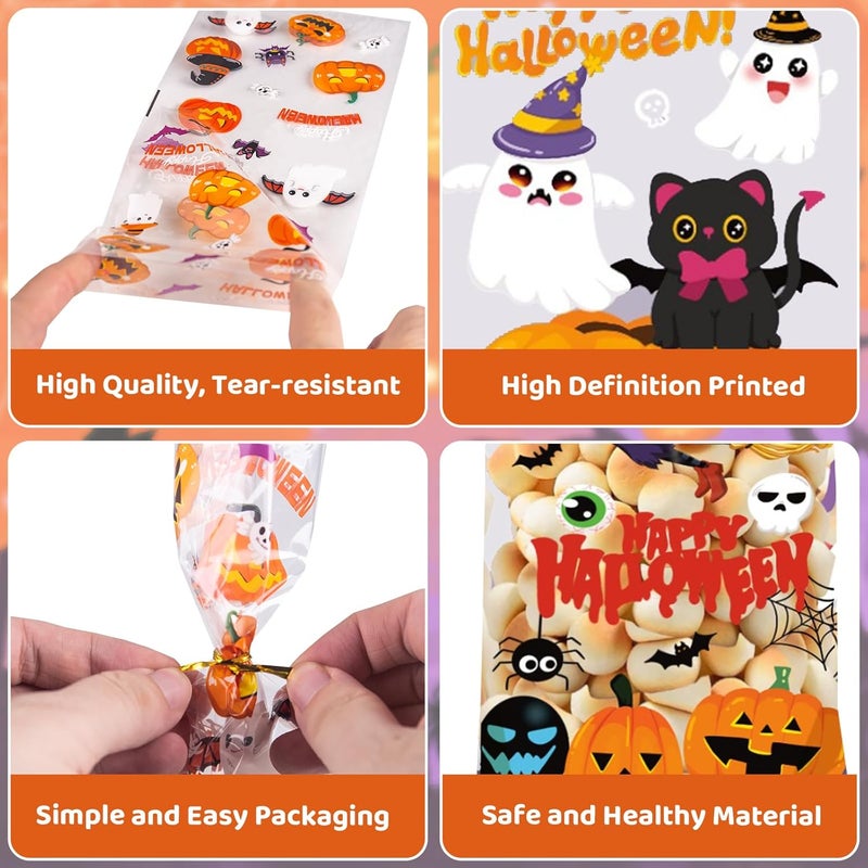 Muswarm Halloween Treat Bags, 100pc Trick or Treat Cellophane Candy Bags with Twist Ties, Snacks, Cookies,Goodie Packing, Party Supplies - Image 3